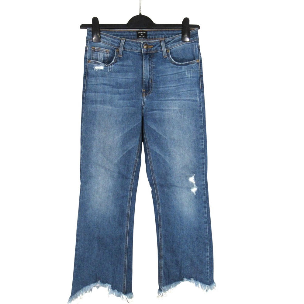 JBD JUST BLACK Stretch Denim MID-RISE Frayed Cropped COMFORT STRAIGHT JEANS 28